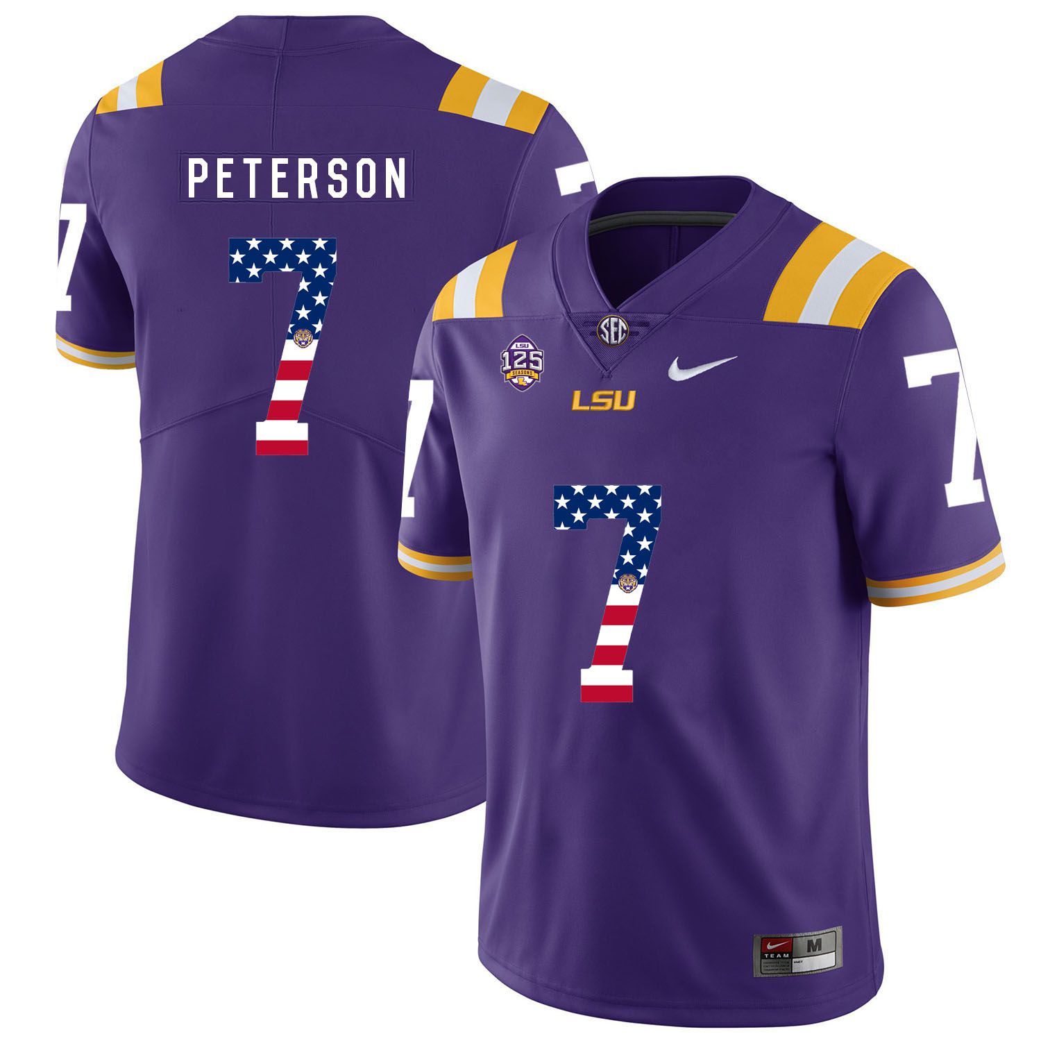 Men LSU Tigers #7 Peterson Purple Flag Customized NCAA Jerseys
